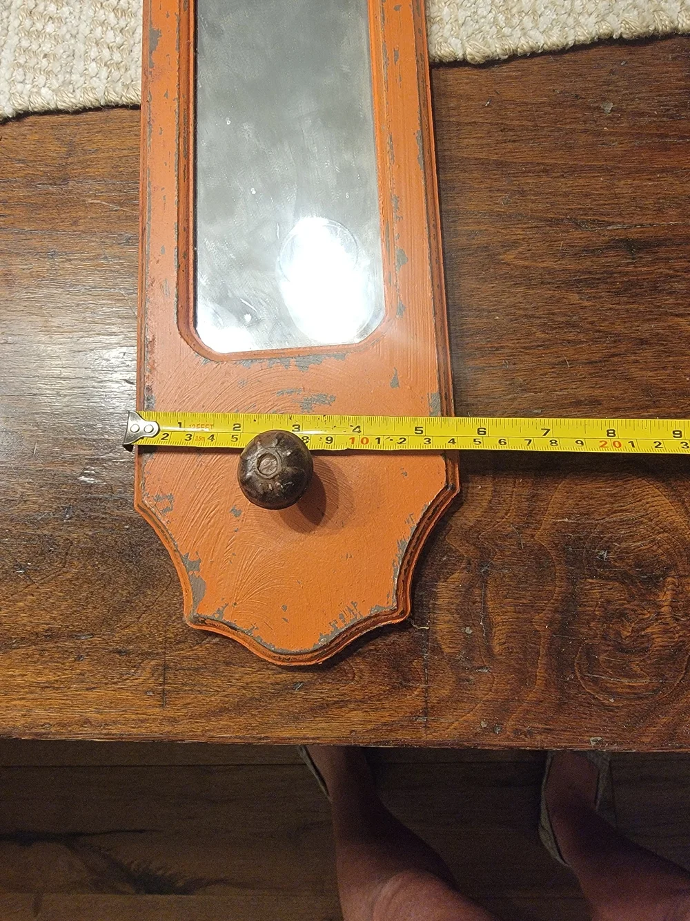 Rustic Orange Distressed Wall Mirror with Hook